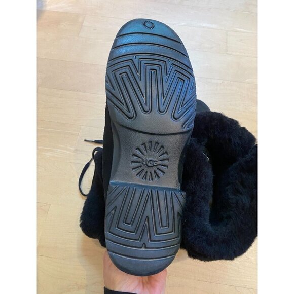 UGG "weylyn" boot shearling cuff Womens Size 9.5 NEW black lace up - Picture 9 of 10